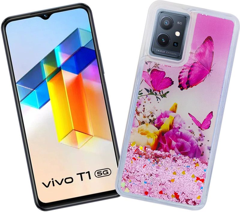 GRIP-X Back Cover for VIVO T1 5G (Fully Water Glitter Cover with Printed Butterfly in the Middle)  (Multicolor, Waterproof)