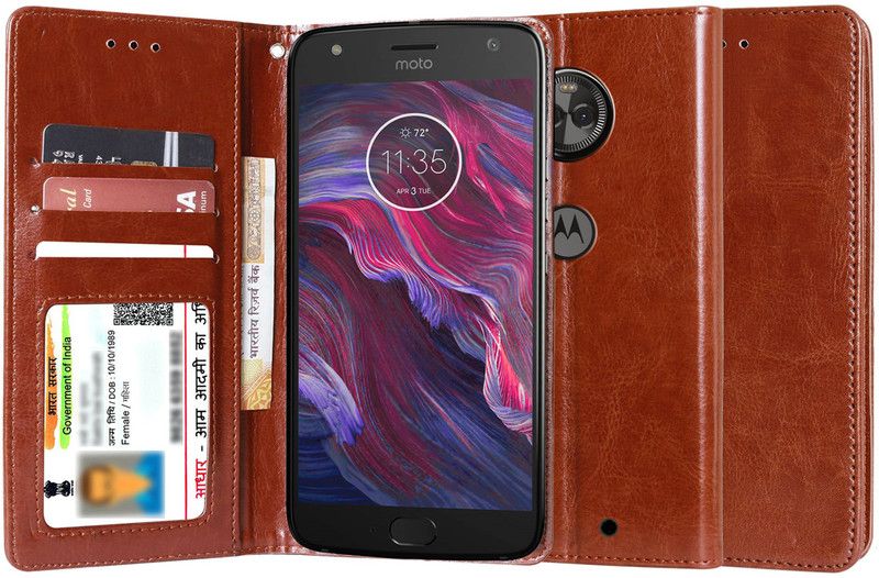 Unistuff Wallet Case Cover for Motorola Moto X4  (Brown, Dual Protection, Pack of: 1)