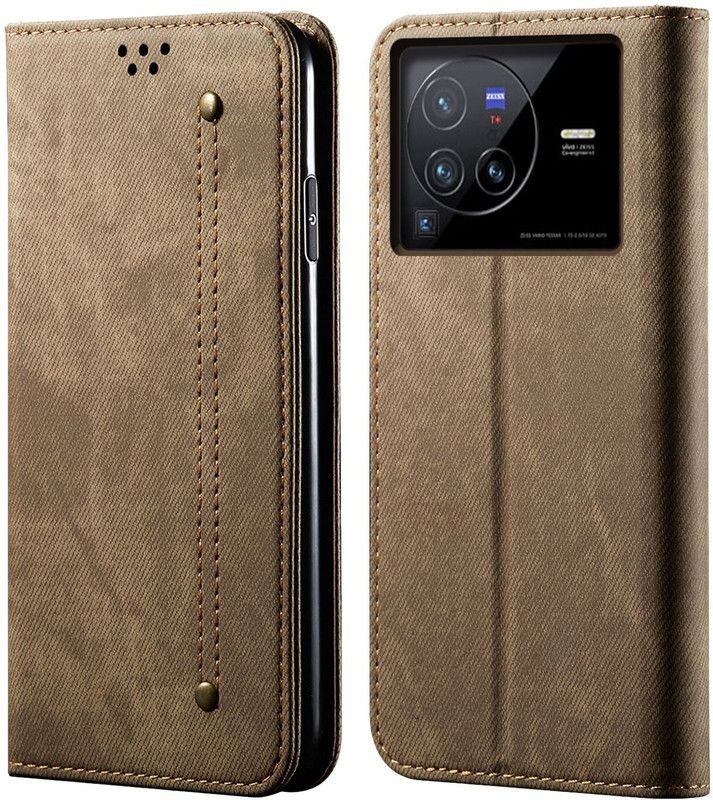 Pirum Flip Cover for Vivo X80 PRO  (Khaki, Magnetic Case, Pack of: 1)
