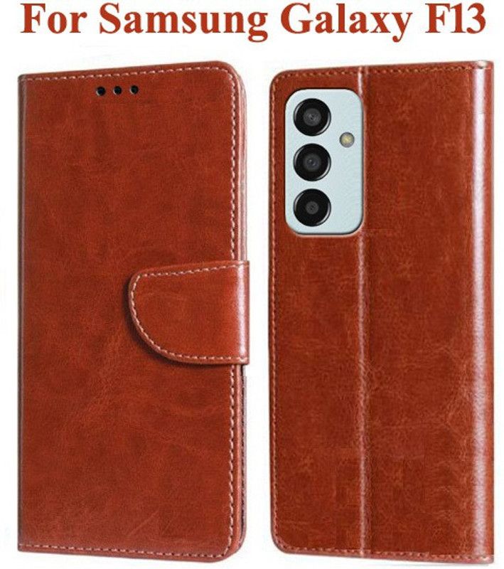 Mehsoos Flip Cover for Samsung Galaxy F13  (Brown, Dual Protection, Pack of: 1)
