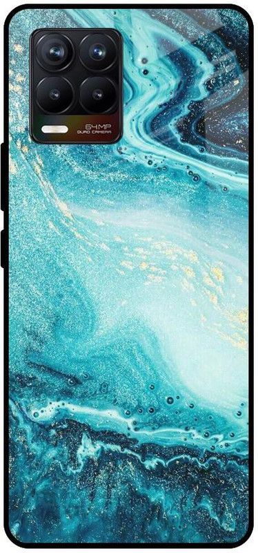 QRIOH Glass Back Cover for Realme 8  (Blue, Grip Case, Silicon, Pack of: 1)
