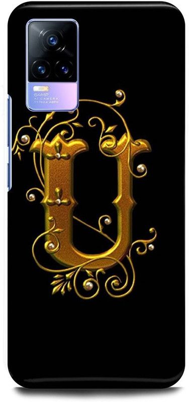 FIKORA Back Cover for vivo V21e 4G, V2061, U, NAME, LETTER, ALPHABET, GOLD  (Black, Hard Case, Pack of: 1)