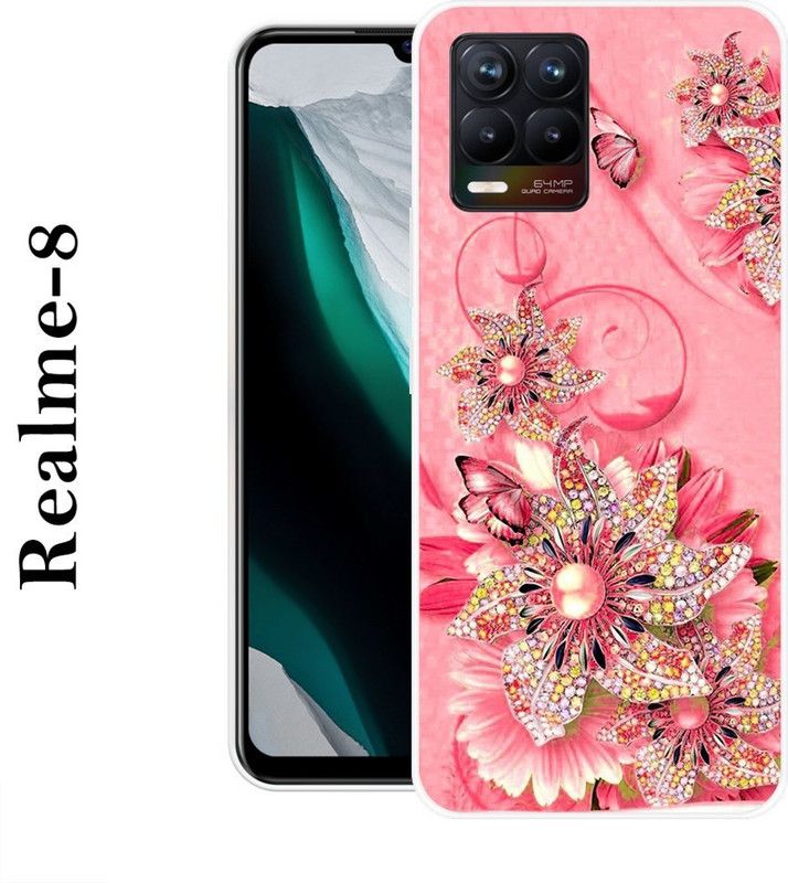 INDIALAND Back Cover for Realme 8  (Pink, Gold, Grip Case, Silicon)