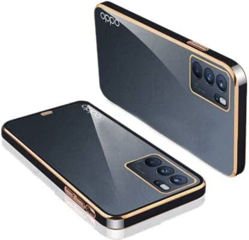 WoodForest Back Cover for RENO 6 | Gold Electroplating Transparent Chrome  (Black, Waterproof, Silicon, Pack of: 1)