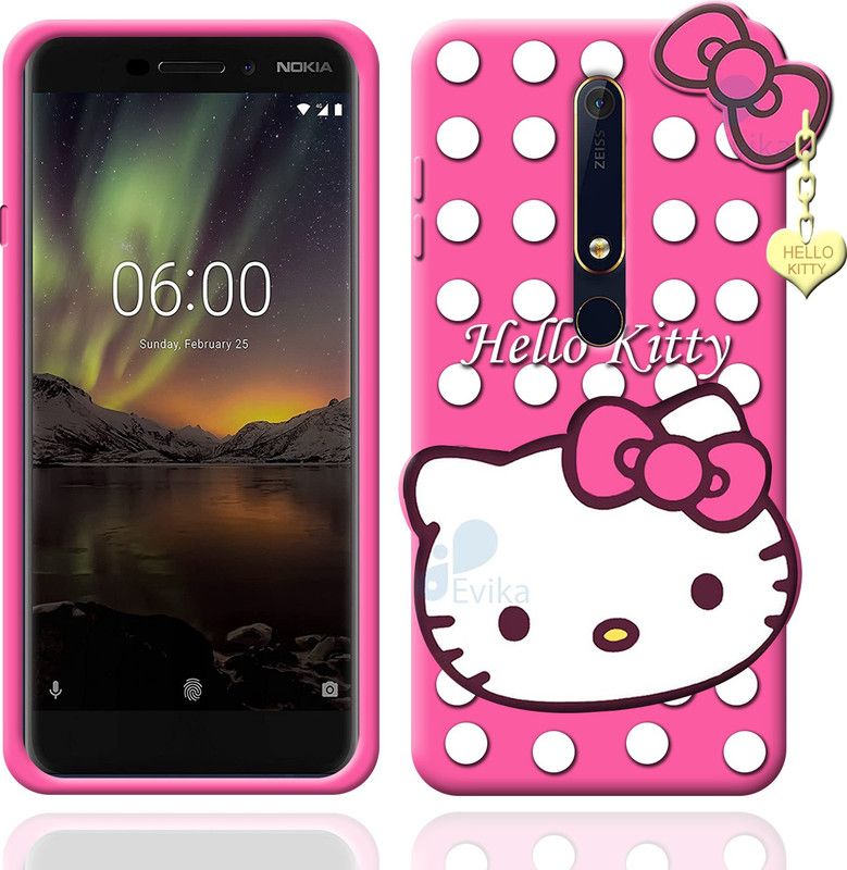 onrain Back Cover for Nokia 6.1 Cute Hello Kitty Silicon Flexible Case  (Pink, Grip Case)
