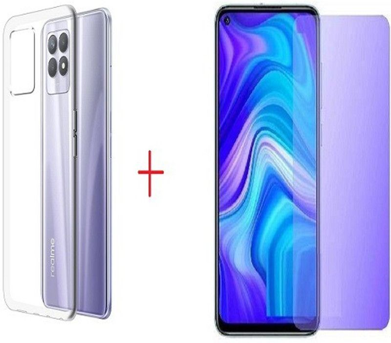 NIMMIKA ENTERPRISES Back Cover for Realme Narzo 50/Realme 8i Back Cover & Anti Blue Tempered Glass  (Transparent, Blue, Shock Proof, Pack of: 1)