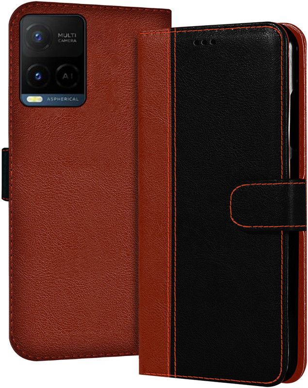 Flipkart SmartBuy Flip Cover for vivo Y21E  (Black, Brown, Dual Protection, Pack of: 1)