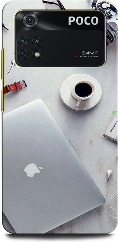 ORBIQE Back Cover for POCO M4 Pro APPLE, LAPTOP, EARPHONE, CAMERA  (Multicolor, Hard Case, Pack of: 1)