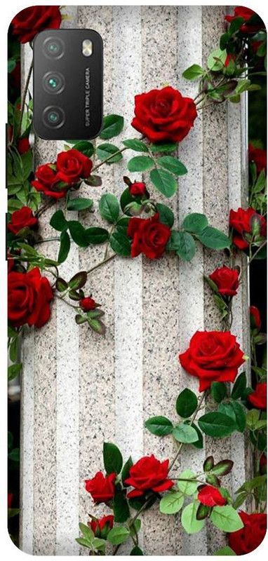 UMPRINT Back Cover for Poco M3/MZB087AIN Rose Red Rose Glab Printed Back Cover  (Multicolor, Hard Case, Pack of: 1)