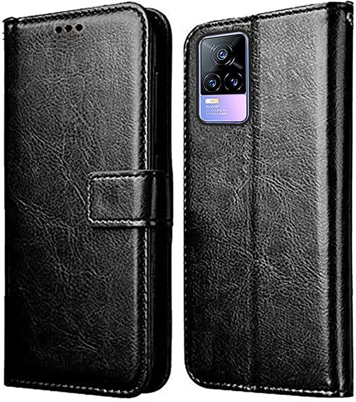 Flipkart SmartBuy Flip Cover for Vivo V21E Leather Flip Cover  (Black, Pack of: 1)