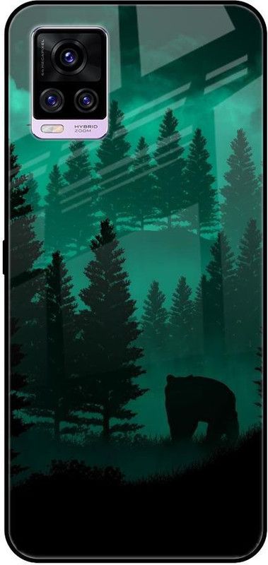 QRIOH Glass Back Cover for Vivo V20  (Green, Grip Case, Silicon, Pack of: 1)