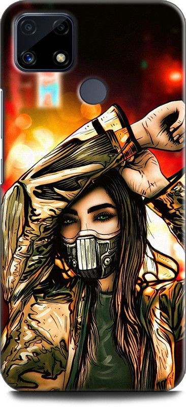 INDICRAFT Back Cover for Realme C12, RMX2189 GIRL, MASK, CUTE GIRL, ART, ANIME, RESPIRATOR, TEXTURE, MASK GIRL  (Multicolor, Shock Proof, Pack of: 1)