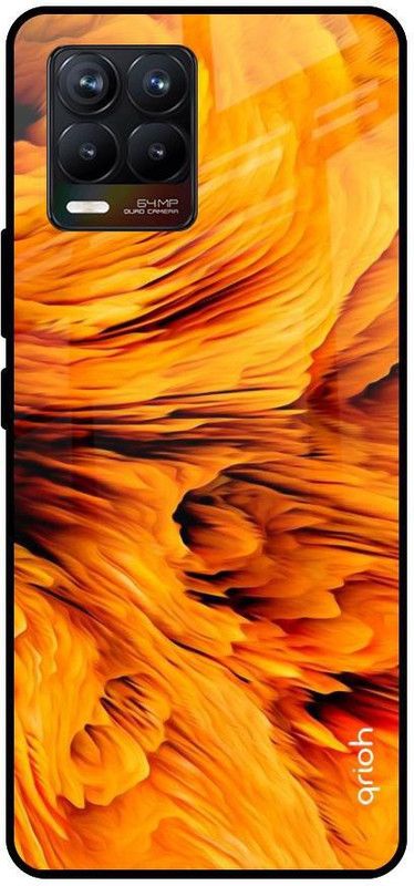 QRIOH Glass Back Cover for Realme 8  (Orange, Grip Case, Silicon, Pack of: 1)