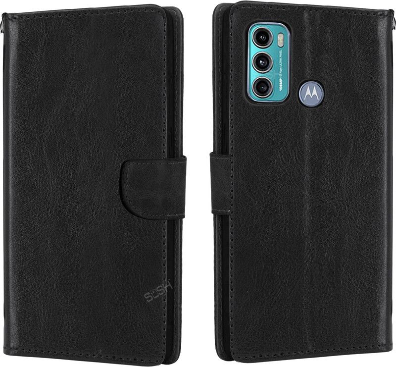 SoSh Flip Cover for MOTOROLA G60  (Black, Cases with Holder, Pack of: 1)