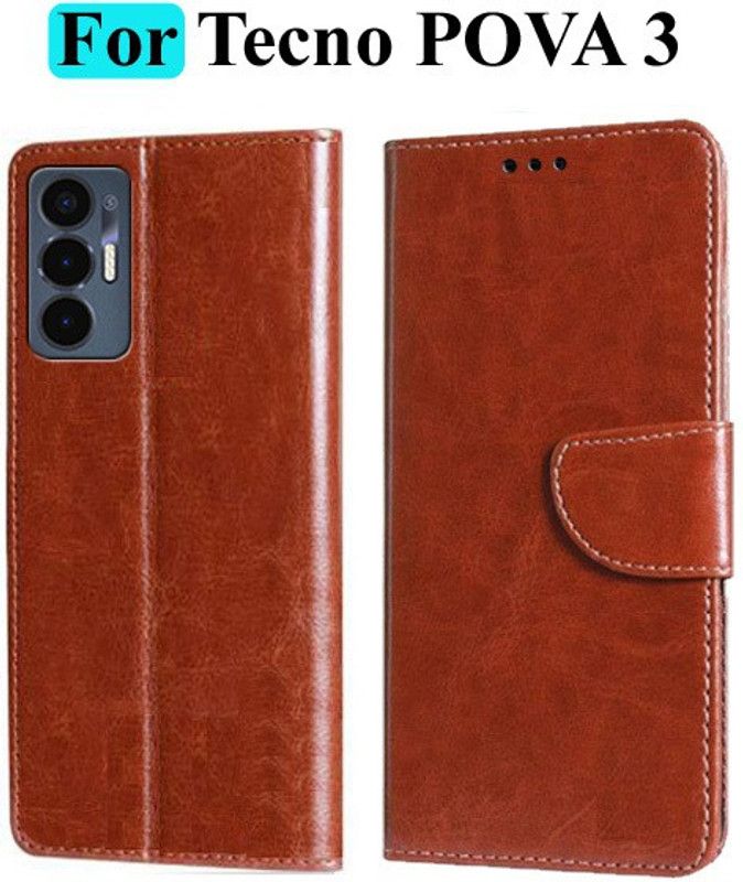 Mashgul Flip Cover for Tecno POVA 3  (Brown, Shock Proof, Pack of: 1)