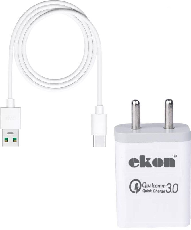 Ekon NA 3 A Mobile 18W 18 Watt Qualcomm Quick 3.0 Fast Charger Type C For Y21G,V17,V17 Pro,S1 Pro Charger with Detachable Cable  (White, Cable Included)