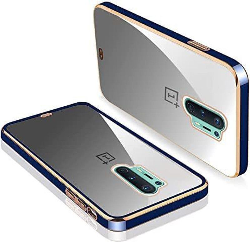 Yebhi Online Back Cover for One Plus 8 Pro |Electroplated Silicon Golden Plating Crystal Clear Case  (Blue, Grip Case, Pack of: 1)