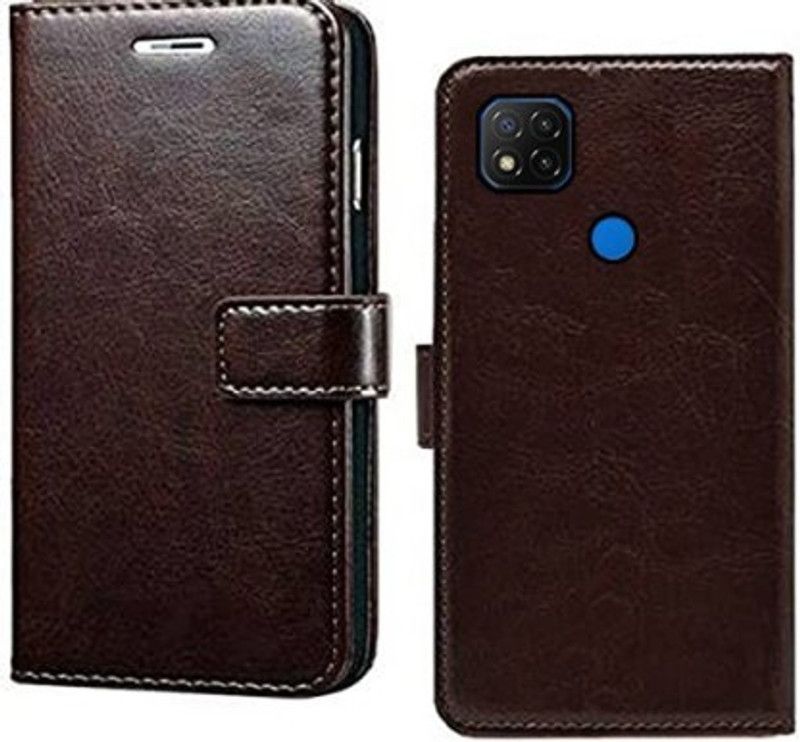 Makeshift Flip Cover for Mi Redmi 9C  (Brown, Dual Protection)