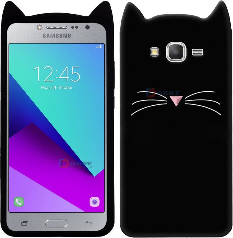 Dgeot Back Cover for Samsung Galaxy J2 Ace Mustache Meow Soft Silicone Cute 3D Cartoon Cat Ear Kitty ♥Black♥  (Black, Shock Proof, Pack of: 1)