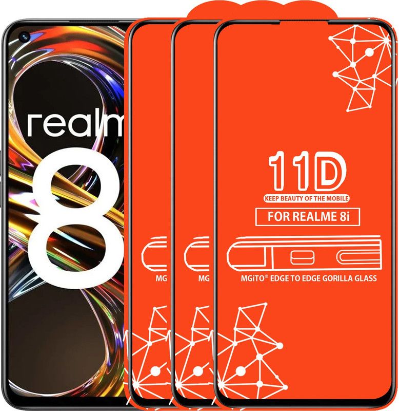 MGito Edge To Edge Tempered Glass for Realme 8I  (Pack of 3)