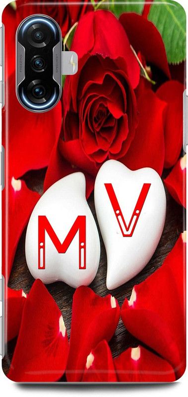 JUGGA Back Cover for POCO F3 GT, M LOVES V NAME,M NAME, V LETTER, ALPHABET,M LOVE V NAME  (Red, Hard Case)