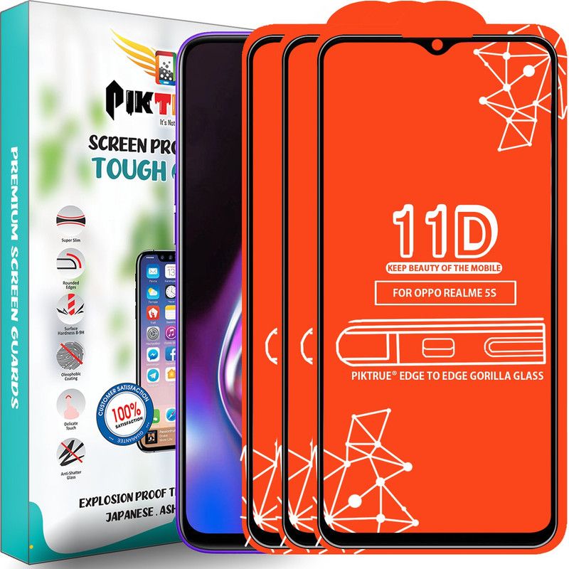 PikTrue Edge To Edge Tempered Glass for Realme 5S  (Pack of 3)