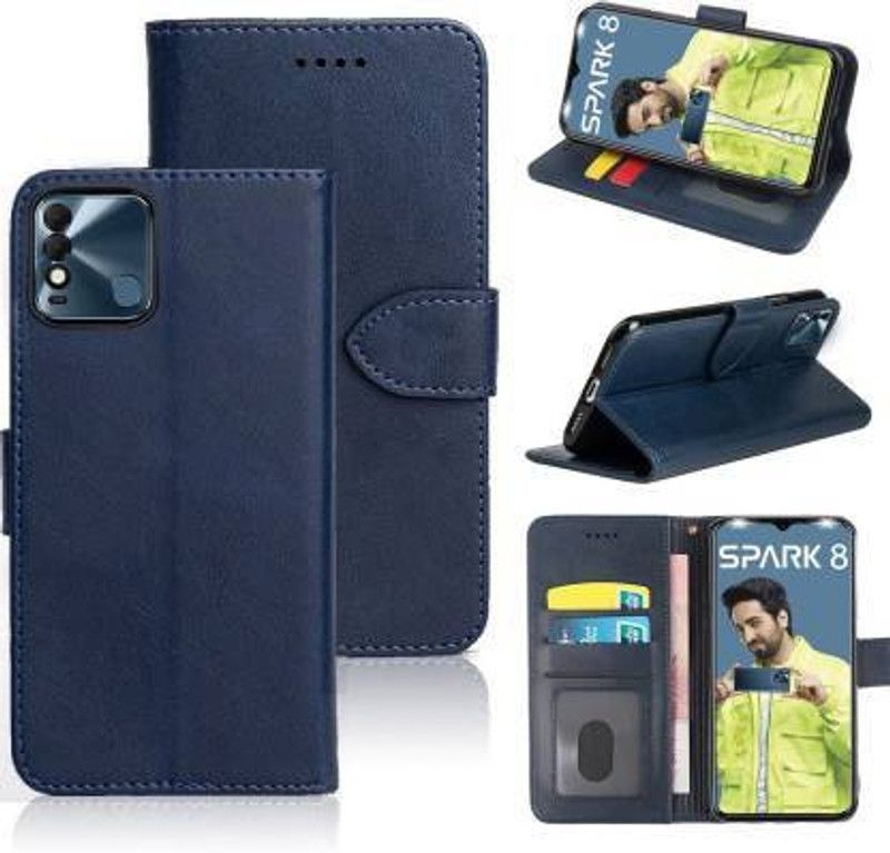Chaseit Flip Cover for Tecno Spark 8  (Blue, Camera Bump Protector, Pack of: 1)