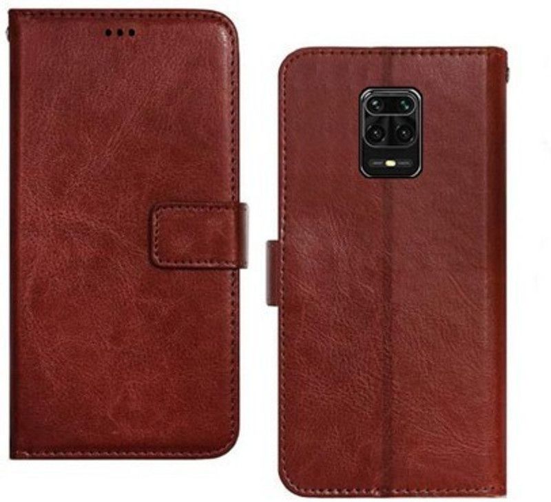 Makeshift Flip Cover for Mi Redmi Note 9 Pro  (Brown, Dual Protection)