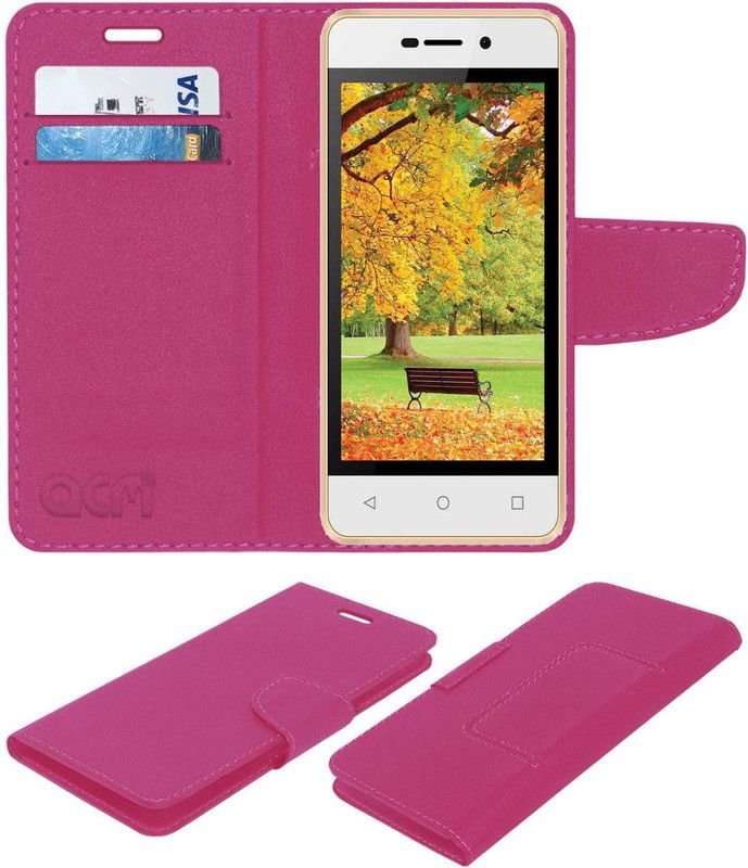 ACM Flip Cover for Intex Aqua 4g Strong  (Pink, Cases with Holder, Pack of: 1)