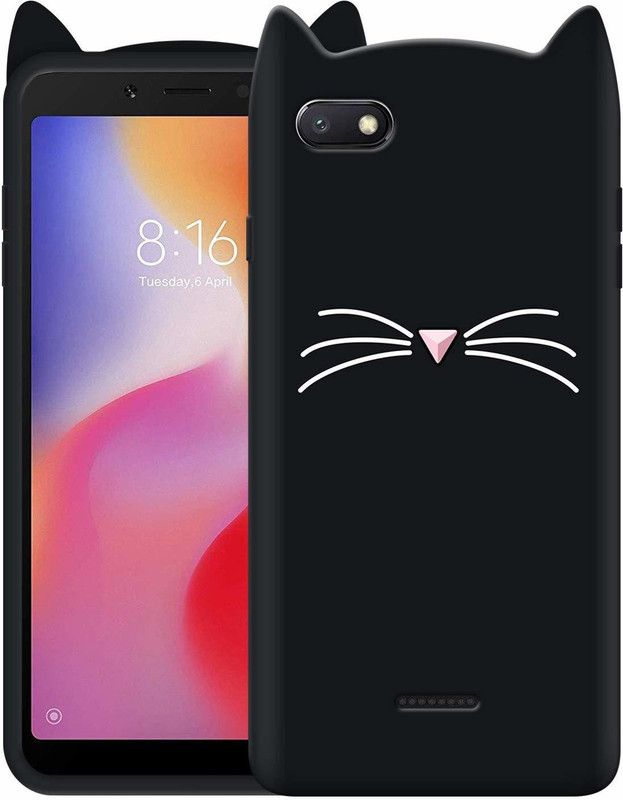 ELEF Back Cover for Xiaomi Redmi 6A Ear Kitty Case 3D Cute Mustache Kitty Doll Soft Girls Cat Back Cover  (Black, Flexible, Pack of: 1)