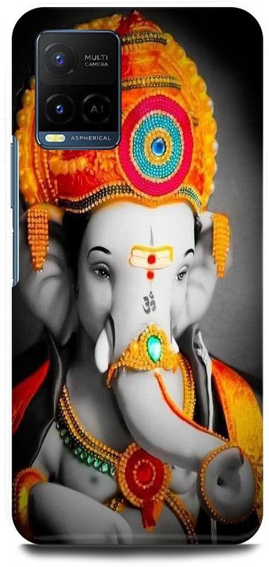 FIKORA Back Cover for Vivo Y21, V2149, GANESHJI, LORD, GANESHA, GANPATI, BAPPAMORYA  (Gold, Hard Case, Pack of: 1)