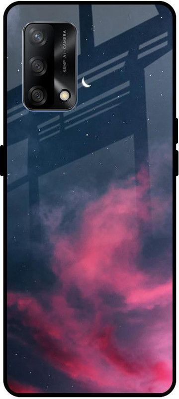 QRIOH Glass Back Cover for Oppo F19  (Blue, Pink, Grip Case, Silicon, Pack of: 1)
