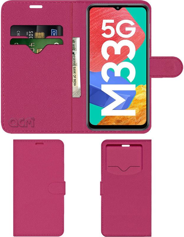 ACM Flip Cover for Samsung Galaxy M33  (Pink, Cases with Holder, Pack of: 1)