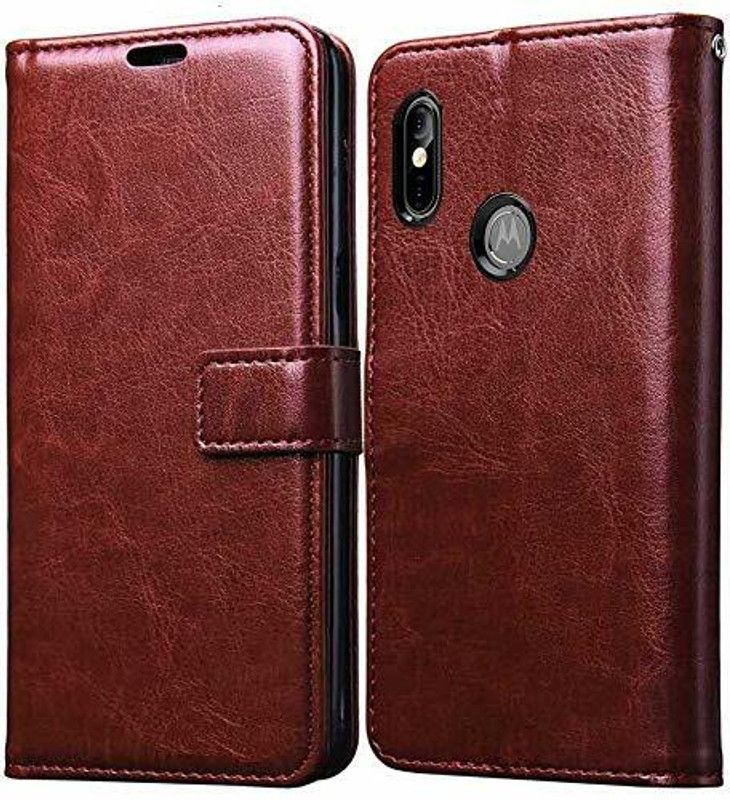 Europe Mart Flip Cover for Motrola Moto One Power |Flip Cover Back Case | Genuine Leather Finish | Designer Button  (Brown, Magnetic Case, Pack of: 1)
