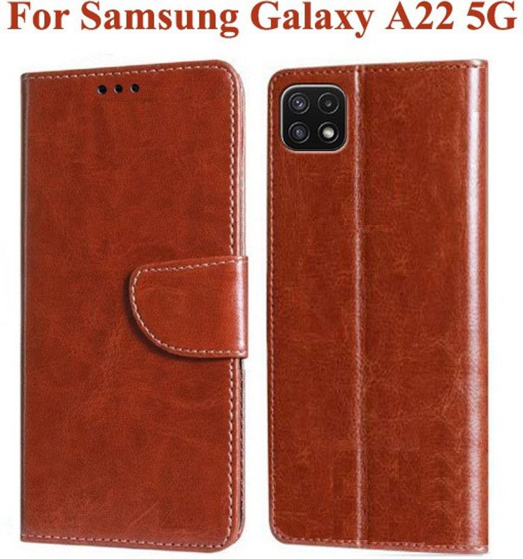 Mehsoos Flip Cover for Samsung Galaxy A22 5G  (Brown, Dual Protection, Pack of: 1)
