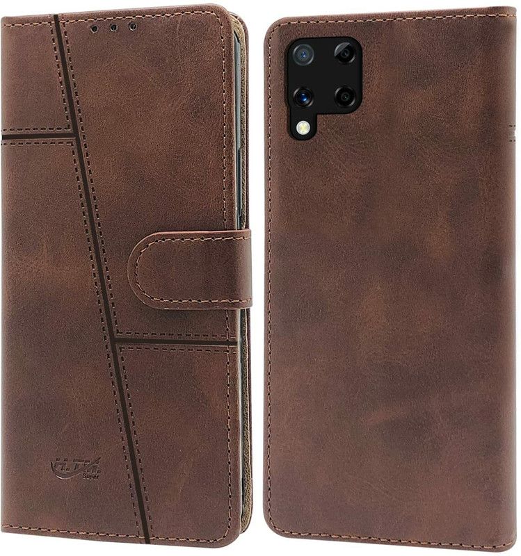 RAWAT Flip Cover for Realme C15 Flip Cover  (Brown, Dual Protection, Pack of: 1)