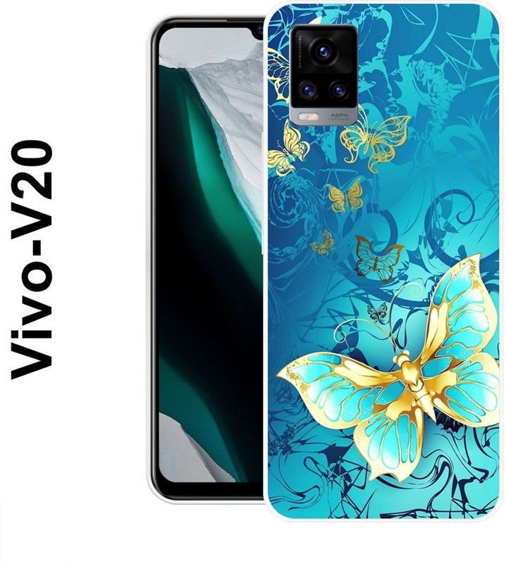 REALKING Back Cover for Vivo V20  (Blue, Gold, Silicon)