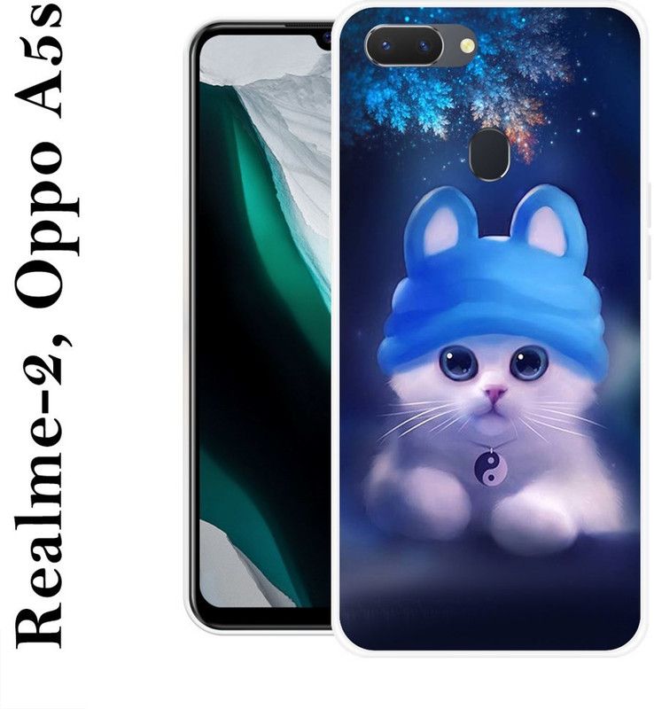 INDIALAND Back Cover for Realme 2  (Blue, White, Silicon)