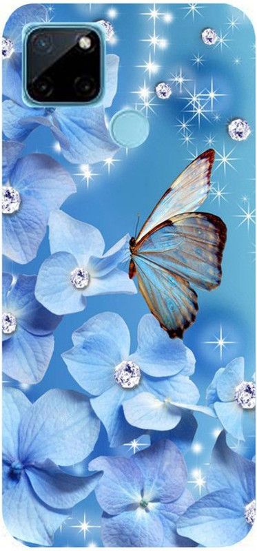 Golden Mask Back Cover for Sky Hawk Back Cover For Realme C21Y Blue Flower And Blue Butterfly  (Multicolor, Waterproof, Silicon, Pack of: 1)