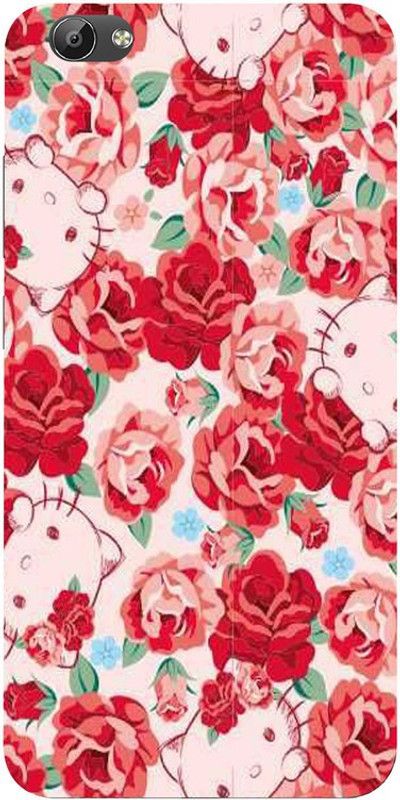 Golden Mask Back Cover for Vivo Y67 Red Flower With Kitty  (Multicolor, Waterproof, Silicon, Pack of: 1)