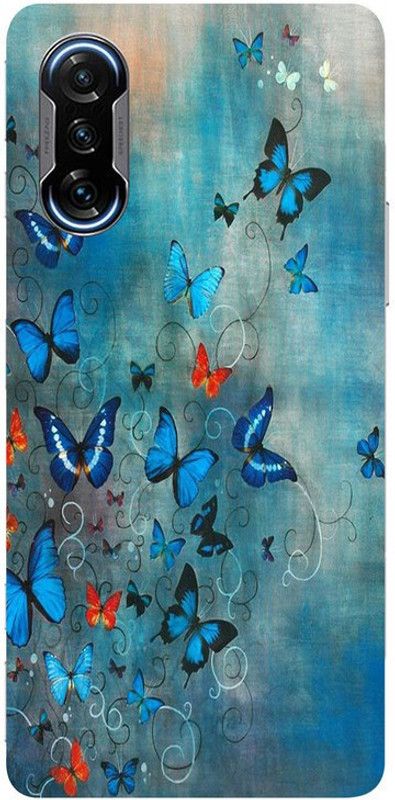 Golden Mask Back Cover for Sky Hawk Back Cover For Redmi Poco F3 GT blue butterflys  (Multicolor, Waterproof, Silicon, Pack of: 1)