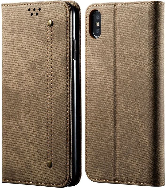 Bepak Wallet Case Cover for Apple iPhone X / iPhone XS (5.8 Inch)  (Khaki, Magnetic Case, Pack of: 1)