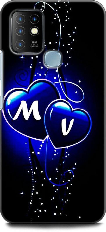 WallCraft Back Cover for Infinix Hot 10 M V, M LOVES V, NAME, ALPHABET, MV LOVE, HART, BLUE  (Multicolor, Dual Protection, Pack of: 1)