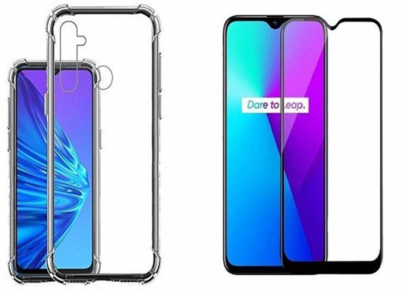 NIMMIKA ENTERPRISES Bumper Case for Realme 5 Bumper Back Cover & Tempered Glass 11D  (Transparent, Black, Shock Proof, Pack of: 1)