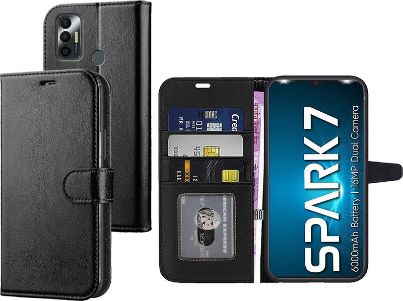 Digilett Flip Cover for Tecno Spark 7  (Black, Dual Protection, Pack of: 1)