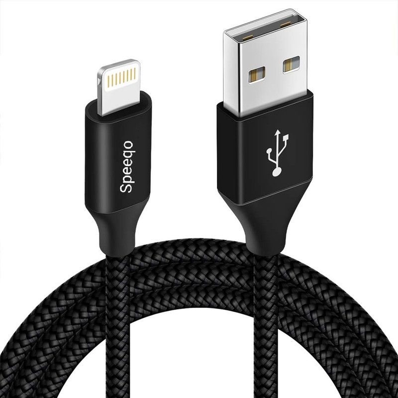 Speeqo Lightning Cable 3.1 A 1 m IOs_Data_Cable overcharge protection Lightning Fast Charge Nylon Braided Cable  (Compatible with All Apple Iphone, Apple Airpods (Any), Apple Ipad, Black, Grey, One Cable)