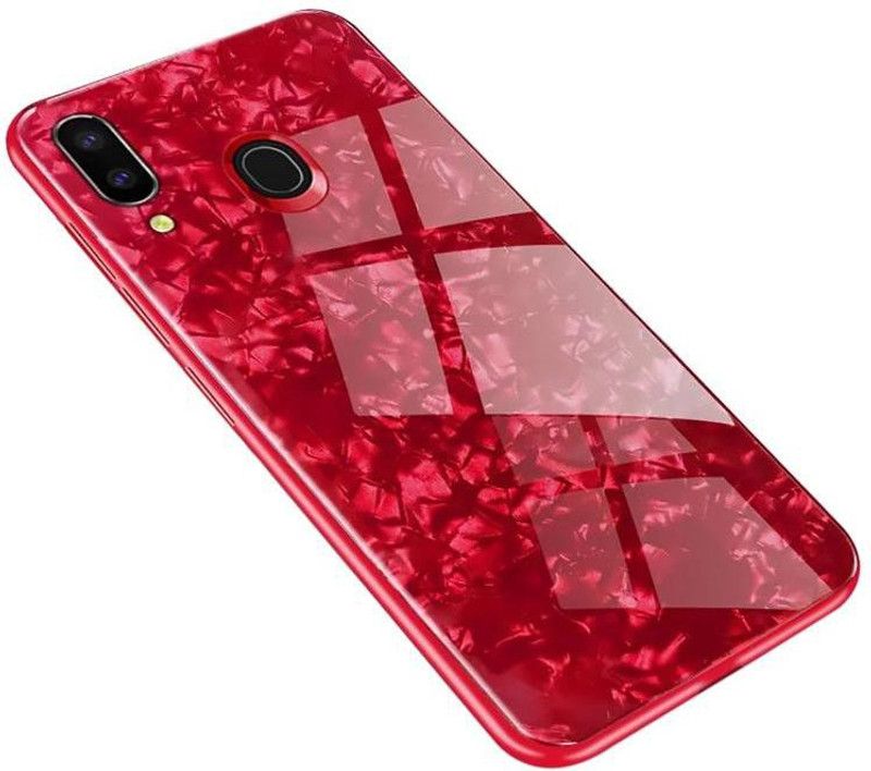 Vaku Luxos Back Cover for Samsung Galaxy M20 Glossy Marble with 9H hardness tempered glass overlay Case  (Red, Shock Proof, Pack of: 1)