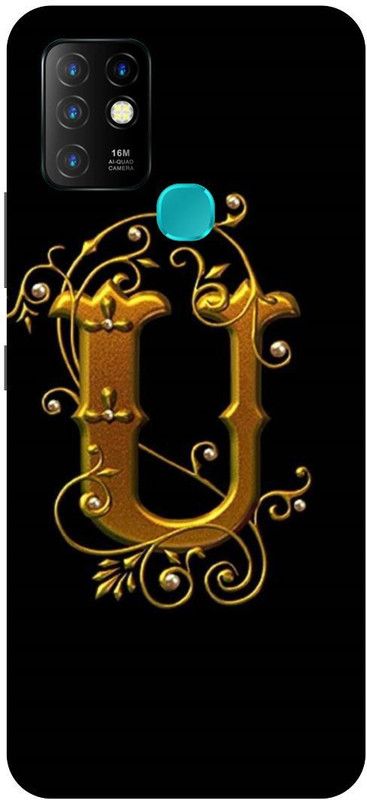 FIKORA Back Cover for Infinix Hot 10, X682B, U, NAME, LETTER, ALPHABET, GOLD  (Black, Hard Case, Pack of: 1)