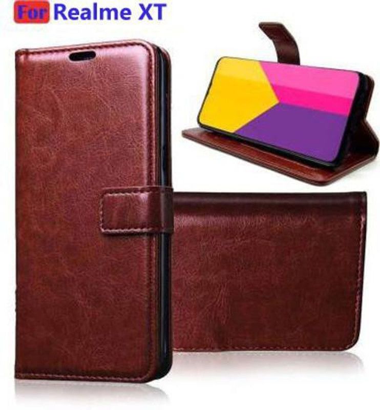 Finely Flip Cover for Realme XT, Realme X2  (Brown, Pack of: 1)