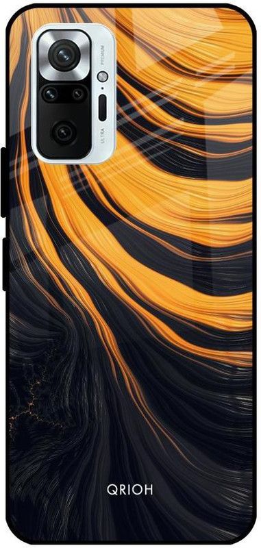 QRIOH Glass Back Cover for Redmi Note 10 Pro Max  (Black, Yellow, Grip Case, Silicon, Pack of: 1)
